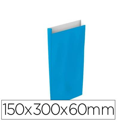 SOBRE PAPEL BASIKA CELULOSA CELESTE CON FUELLE S 150X300X60 MM PAQUETE DE 25 UNIDADES