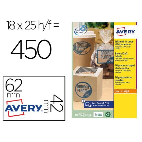 ETIQUETA ADHESIVA AVERY KRAFT EFECTO CARTON RECTANGULAR REMOVIBLE PARA IMPRESORA LASER INYECCION TINTA