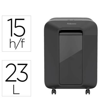 DESTRUCTORA DE DOCUMENTOS FELLOWES LX201 CAPACIDAD DE 15H SEGURIDAD P5 GRAPAS CLIPS Y TARJETAS 23 LITROS NEGRA