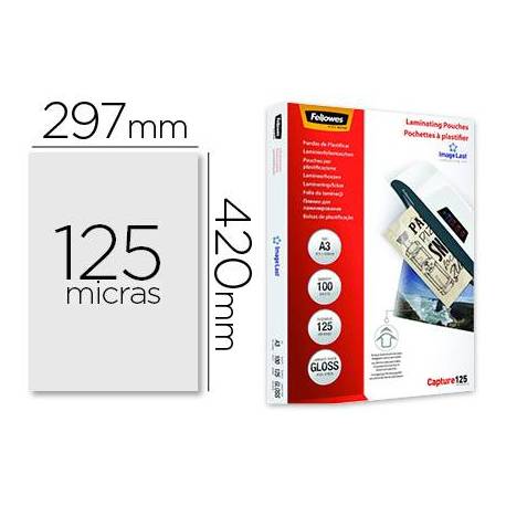 Bolsa de plastificar Fellowes Din A3 125 micras con brillo 100 unidades