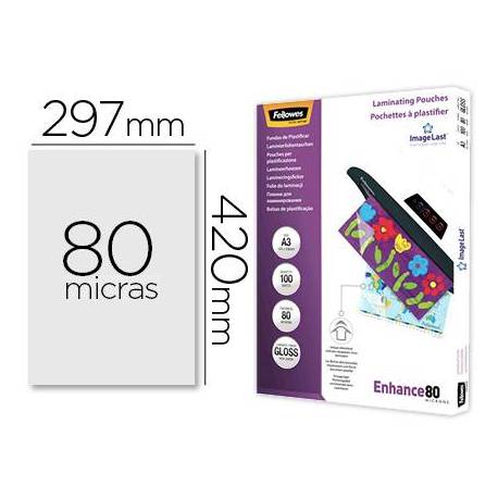 Bolsa de plastificar Fellowes Din A3 80 micras con brillo 100 unidades