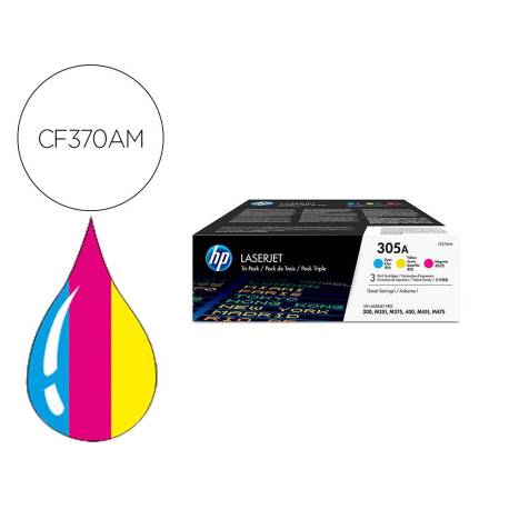TONER HP 305A LASERJET PRO 300 / M351 / 400 / M451 / MFP M375 / MFP M475 PACK COLOR AMARILLO CIAN MAGENTA 2600