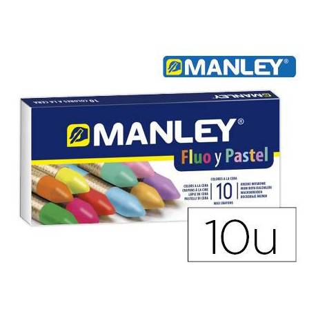 Lapices de Cera Manley Colores Surtidos fluor y pastel Caja de 10 colores