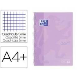 CUADERNO ESPIRAL OXFORD DIN A4+ 80 HOJAS CUADRO 5 MM CON MARGEN MALVA PASTEL