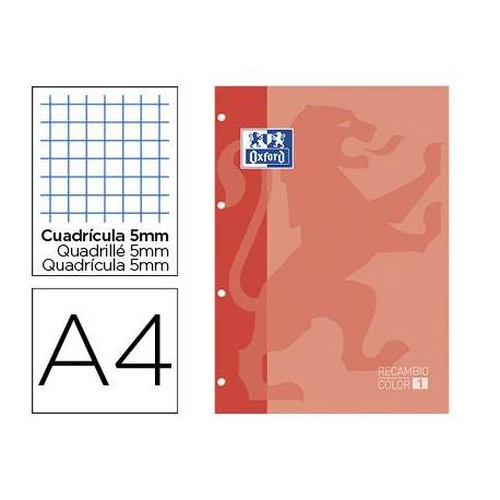 RECAMBIO COLOR OXFORD DIN A4 80 HOJAS CUADRO 5 MM 4 TALADROS MELOCOTON