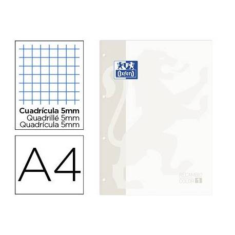 Recambio color oxford din a4 80 hojas cuadro 5 mm 4 taladros blanco.