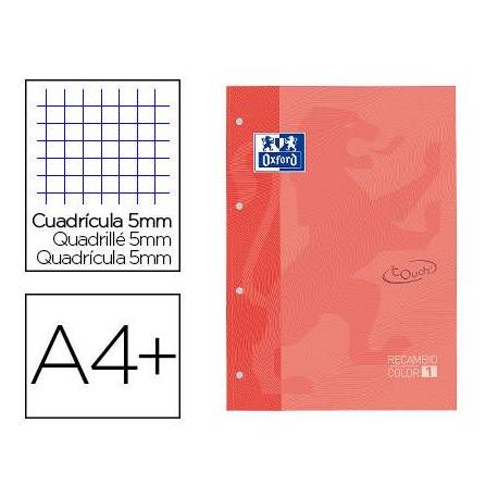 Recambio color 1 oxford din a4+ 80 hojas 90 gr cuadricula 5 mm tapa blanda 4 taladros coral touch.
