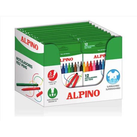 ROTULADOR ALPINO STANDARD LOTE 12 CAJAS 12 COLORES SURTIDOS + 6 CAJAS 24 COLORES SURTIDOS (3 GRATIS)