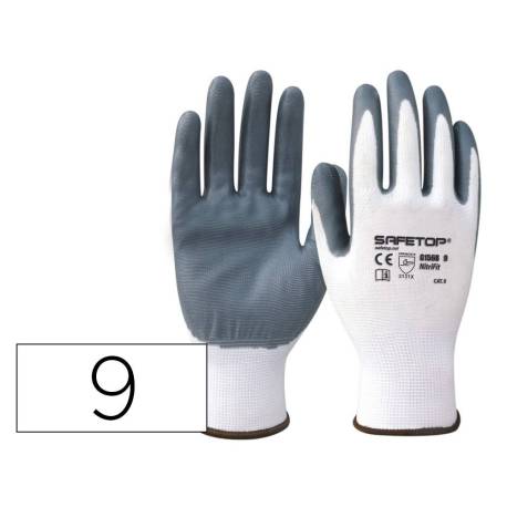 GUANTES DE NITRILO SAFETOP NITRI-FIT SINTETICO SOLIDO GRIS SIN COSTURA TALLA 9