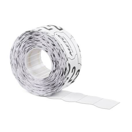 ETIQUETAS METO ONDULADAS 26X12 MM BLANCA LISA ADHESIVO REMOVIBLE ROLLO DE 1000 UNIDADES