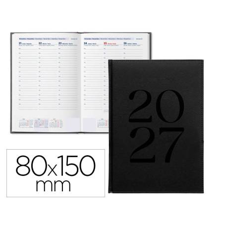 AGENDA OFICINA LIDERPAPEL 2027 ENCUADERNADA CRETA SEMANA VISTA 80X150 MM BILINGUE 70G PAPEL FSC BLACK