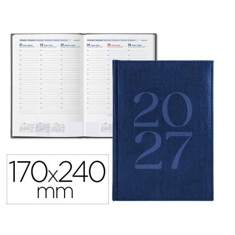 AGENDA OFICINA LIDERPAPEL 2027 ENCUADERNADA CRETA SEMANA VISTA 170X240 MM BILINGUE 70G PAPEL FSC BLUE