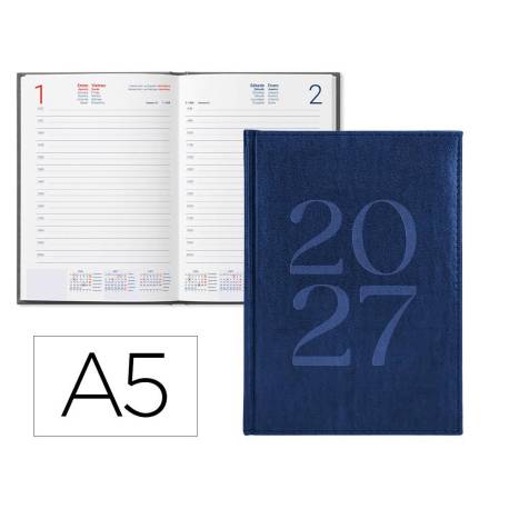AGENDA OFICINA LIDERPAPEL 2027 ENCUADERNADA CRETA DIA PAGINA A5 BILINGUE 70G PAPEL FSC BLUE