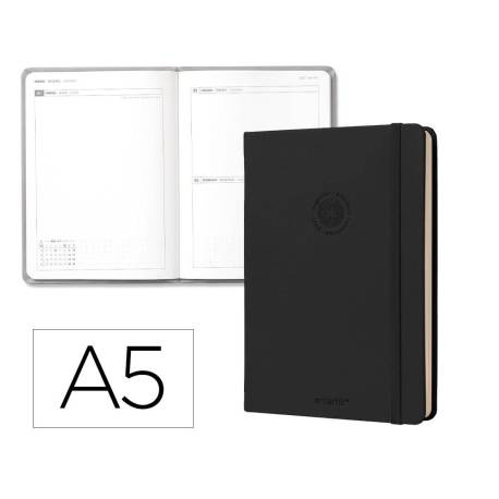 AGENDA OFICINA LIDERPAPEL 2027 ENCUADERNADA SOLID COLORS DIA PAGINA A5 BILINGUE 70G PAPEL FSC BLACK