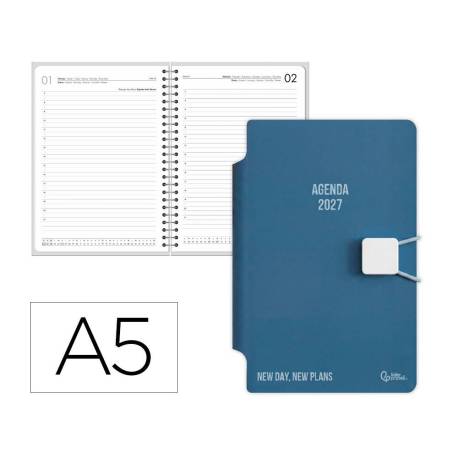 AGENDA OFICINA LIDERPAPEL 2027 ENCUADERNADA ELASTIC CLOSURE PEN DIA PAGINA A5 BILINGUE 70G PAPEL FSC DESIGN