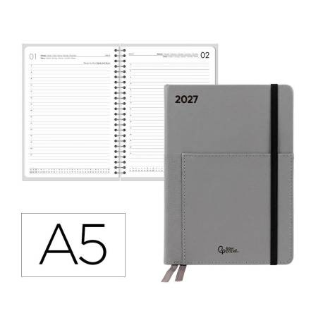 AGENDA OFICINA LIDERPAPEL 2027 ENCUADERNADA ELASTIC POCKET COLLECTION DIA PAGINA A5 BILINGUE 70G PAPEL FSC