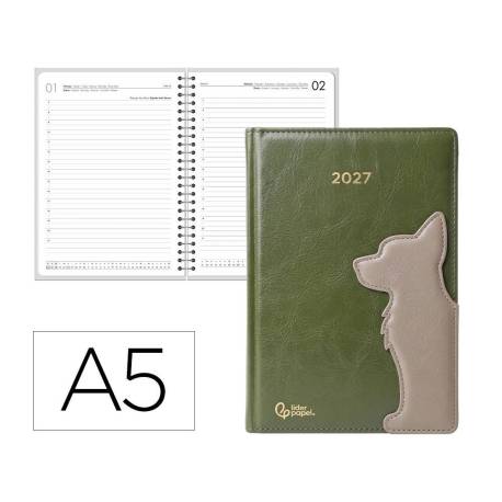 AGENDA OFICINA LIDERPAPEL 2027 ENCUADERNADA DOG PEN LOOP DIA PAGINA A5 BILINGUE 70G PAPEL FSC DESIGN 2