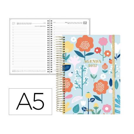 AGENDA OFICINA LIDERPAPEL 2027 ESPIRAL FANTASY DIA PAGINA A5 BILINGUE 70G PAPEL FSC DESIGN 1