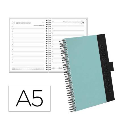 AGENDA OFICINA LIDERPAPEL 2027 ESPIRAL CORPORATE A DIA PAGINA A5 BILINGUE 70G PAPEL FSC TURQUOISE