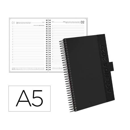 AGENDA OFICINA LIDERPAPEL 2027 ESPIRAL CORPORATE A DIA PAGINA A5 BILINGUE 70G PAPEL FSC BLACK
