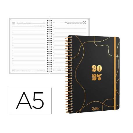 AGENDA OFICINA LIDERPAPEL 2027 ESPIRAL PERISSA DIA PAGINA A5 BILINGUE 80G PAPEL FSC DESIGN 1