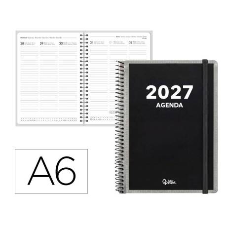 AGENDA OFICINA LIDERPAPEL 2027 ESPIRAL PERSONALIZABLE SEMANA VISTA A6 BILINGUE 70G PAPEL FSC DESIGN 1