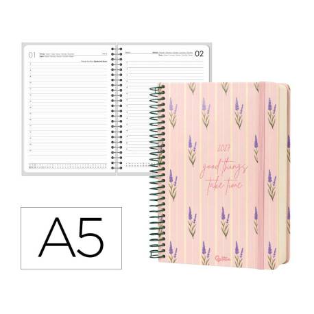 AGENDA OFICINA LIDERPAPEL 2027 ESPIRAL FLOWERS A DIA PAGINA A5 BILINGUE 70G PAPEL FSC DESIGN 3