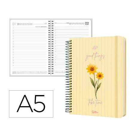 AGENDA OFICINA LIDERPAPEL 2027 ESPIRAL FLOWERS A DIA PAGINA A5 BILINGUE 70G PAPEL FSC DESIGN 2