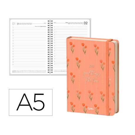AGENDA OFICINA LIDERPAPEL 2027 ENCUADERNADA FLOWERS A SEMANA VISTA A5 BILINGUE 70G PAPEL FSC DESIGN 4