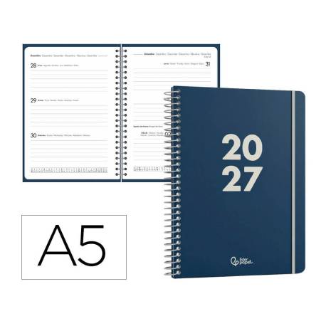 AGENDA OFICINA LIDERPAPEL 2027 ESPIRAL BASIC SEMANA VISTA A5 BILINGUE 60G PAPEL FSC DESIGN 2