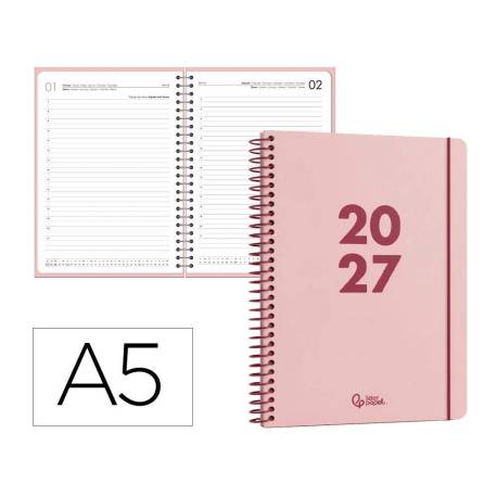 AGENDA OFICINA LIDERPAPEL 2027 ESPIRAL BASIC DIA PAGINA A5 BILINGUE 60G PAPEL FSC DESIGN 6
