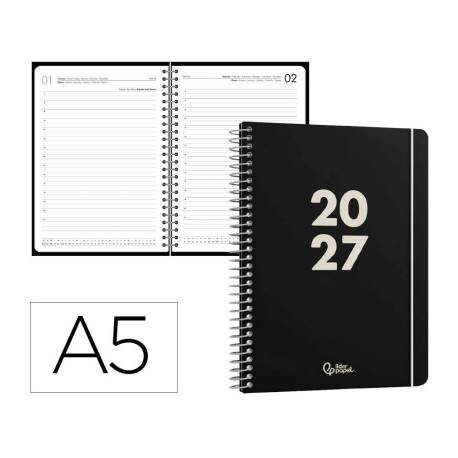 AGENDA OFICINA LIDERPAPEL 2027 ESPIRAL BASIC DIA PAGINA A5 BILINGUE 60G PAPEL FSC DESIGN 1