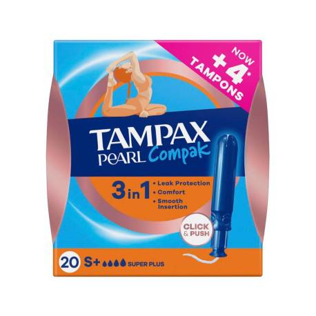 TAMPON TAMPAX PEARL COMPAK SUPER PLUS CAJA DE 20 UNIDADES