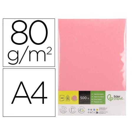 PAPEL COLOR LIDERPAPEL DIN A4 80 GR ROSA PAQUETE DE 500 HOJAS