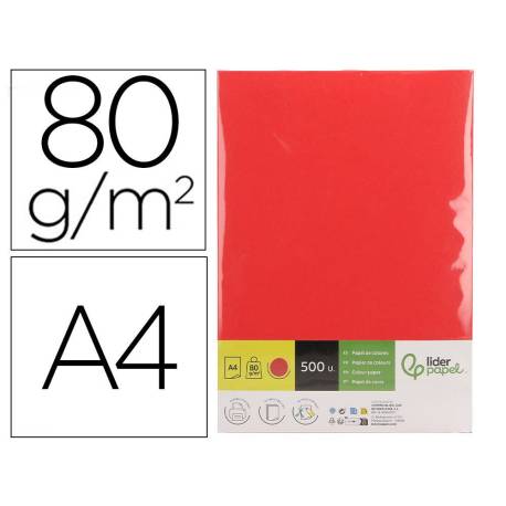 PAPEL COLOR LIDERPAPEL DIN A4 80 GR ROJO INTENSO PAQUETE DE 500 HOJAS
