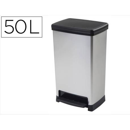 CONTENEDOR PLASTICO CEP ELITE CON TAPA Y PEDAL DOS COMPARTIMENTOS 50 L COLOR PLATA 390X288X654 MM
