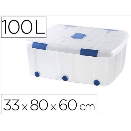 Contenedor plastico plasticforte 100 litros n 15 transparente con tapa 330x800x600 mm