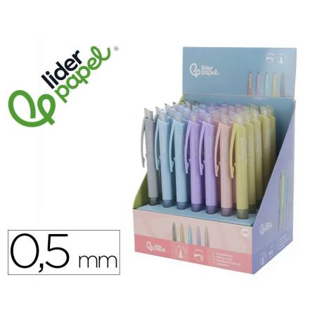 PORTAMINAS LIDERPAPEL COLECCION 1 CON CLIP Y GOMA 0.5 MM 5 COLORES SURTIDOS