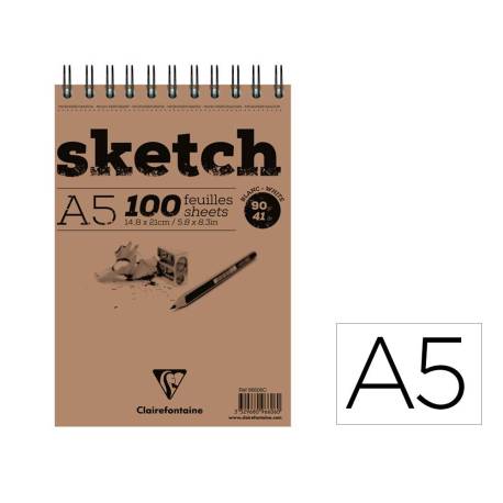 BLOC DE DIBUJO ESPIRAL CROQUIS CLAIREFONTAINE DIN A5 MICROPERFORADO 148X210 MM 100 HOJAS BLANCAS 90 G