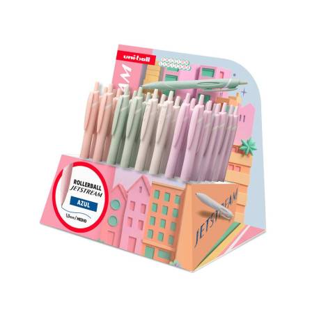 BOLIGRAFO UNI-BALL JET STREAM SPORT SXN-150 TINTA HIBRIDA AZUL EXPOSITOR DE 48 UNIDADES COLORES PASTEL SURTIDOS
