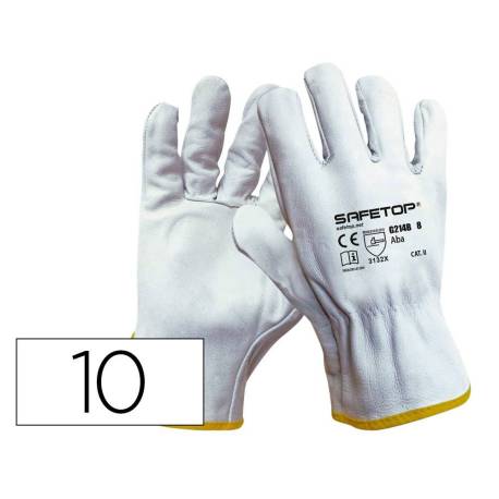 GUANTES DE PIEL SAFETOP ABA STANDARD EN388 100 C COLOR BLANCO TALLA 10