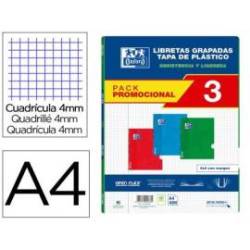 LIBRETA ESCOLAR OXFORD OPENFLEX DIN A4 48 HOJAS CUADRO 4 MM PACK DE 3 UNIDADES COLORES SURTIDOS