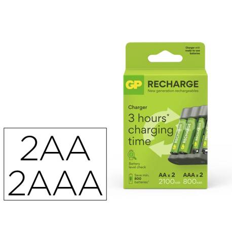 CARGADOR DE PILAS RECARGABLES GP USB AA /AAA + 2X AA 2100 MAH + 2X AAA 800 MAH