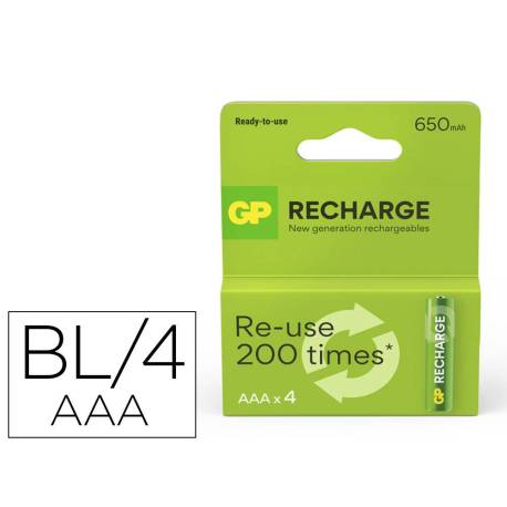 PILA GP RECARGABLE AAA 650 MAH BLISTER DE 4 UNIDADES