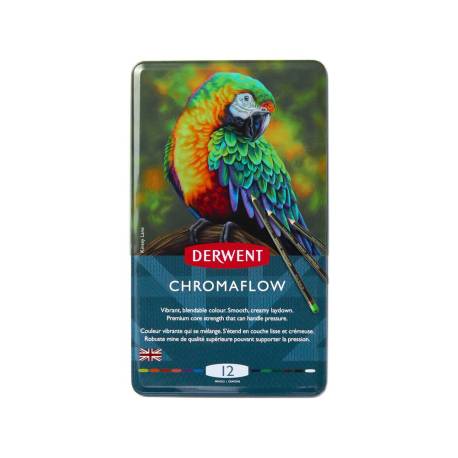 LAPICES DE COLORES DERWENT CHROMAFLOW CAJA METALICA DE 12 UNIDADES COLORES SURTIDOS