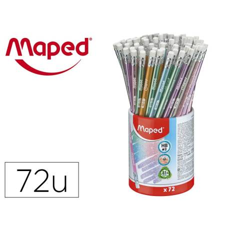LAPIZ DE GRAFITO MAPED PLASTICO GLITTER DECO HB CON GOMA COLORES SURTIDOS