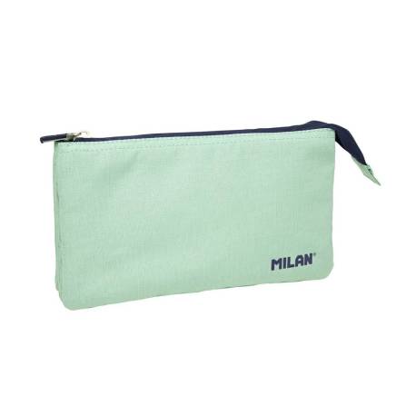 BOLSO ESCOLAR PORTATODO MILAN 1918 COLLECTION 3 CREMALLERAS Y 5 COMPARTIMENTOS VERDE 215X35X125 MM