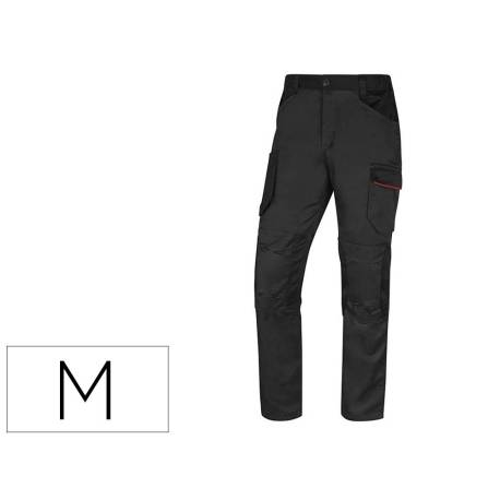 PANTALON DE TRABAJO DELTAPLUS CON CINTURA ELASTICA 7 BOLSILLOS COLOR GRIS-ROJO TALLA M