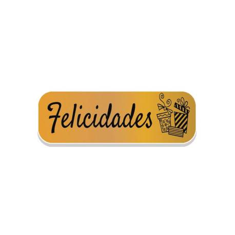 ROLLO 250 ETIQUETAS HOLOGRAFICA ORO "FELICIDADES" REGALOS