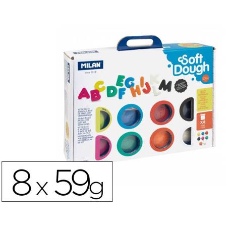 PASTA MILAN PARA MODELAR SOFT DOUGH MUCHAS LETRAS CON HERRAMIENTAS MALETIN CON 8 BOTES COLORES SURTIDOS 59 G